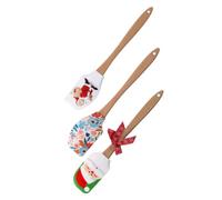 Veemoon 3Pcs Christmas Silicone Spatula Set Beech Wood Handle, Xmas Butter Scraper and Cake Scraper, Santa and Snowman Design for Baking and Decorating Random Style
