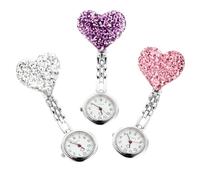 Veemoon 3pcs Clip-on Nurse Watch Set with Love Shaped Design Glass Mirror Alloy Material Practical Functions to Watch the Time for Nurses and Students Random Color