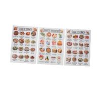 Veemoon 3pcs Diabetic Food Chart Poster Set for Kitchen Nutritionist-designed Pre-diabetes Diet Planner with Low Glycemic Meal Guide Daily Diabetes Meal Chart for Breakfast Lunch Dinner