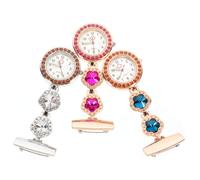 Veemoon 3pcs Durable Pocket Watch Stylish Crystal Nurse Brooch with Random Colors for Convenient Timekeeping for Elderly