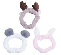 Veemoon 3pcs Elastic Plush Flannel Headband Rabbit Ear and Antler Design for Makeup and Shower Use, Comfortable and Soft Hair Band to Protect Your Hair from Wet, Suitable for Ladies