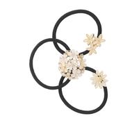 Veemoon 3pcs Elegant Rhinestone Flower Hair Ties Hollow Out Metal Elastic Bands with Crystal Accents Comfortable Gentle Hold Ponytail Holders for Womens Daily Wear and Special Occasions