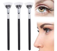 Veemoon 3pcs Fan Shaped Eyelash Brushes with Synthetic Fiber and Wood Handle for Precision Application and Comfortable Grip, for Lash Maintenance and Makeup Bag