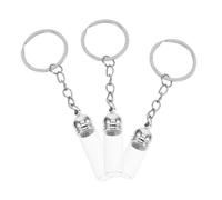Veemoon 3pcs Glass Mini Refillable Perfume Bottle Keychain Set Silver Acrylic Caps, Small Medium Large Travel Size Essential Oil Pendant Bottles for Portable Use
