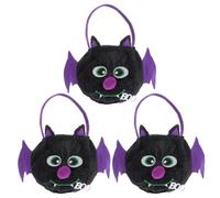 Veemoon 3pcs Halloween Pouches Small Tote Bags Black Bat Design Lint Material Large Capacity Resistant to Wear and Tear Easy Carrying Halloween Festivities Trick or Treating