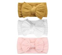 Veemoon 3pcs Headbands for Bows, Soft Stretchy Nylon Hair Bands Enhanced Elasticity and Gentle Protection, Elegant Textured Head Wraps and Newborns