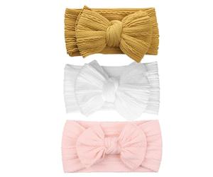 Veemoon 3pcs Headbands for Bows, Soft Stretchy Nylon Hair Bands Enhanced Elasticity and Gentle Protection, Elegant Textured Head Wraps and Newborns