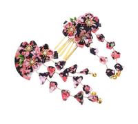 Veemoon 3pcs Kimono Tassel Hair Barrettes Floral Hair Accessories Aesthetic Clips Elegant Accessory Elegant Clips Japanese Kimono Japanese Black