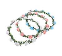 Veemoon 3pcs LED Floral Crown Wreath Hair Accessories with Realistic Flowers and Green Leaves Illuminated Wedding Flower Headbands for Bridesmaids and Special Occasions