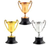 Veemoon 3pcs Mini Trophy Set Kids Award Trophy Cups Plastic Gold Silver Bronze Trophies Set Game Props for Party Favors, Winning Prizes, Competitions, Family Games Prizes (3.2inch)