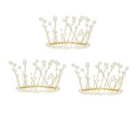 Veemoon 3pcs Pearl Crown Cake Ornament Set Non-edible Birthday Party Cake Decor Baking Supply Dessert Topper for Wedding and Celebration Random Color