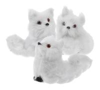 Veemoon 3Pcs Plush Fox Figurine Set, Simulation Fox Decoration White Faux Fur, Small Vivid Furry Animal Ornament for Christmas Tree and Tabletop Display