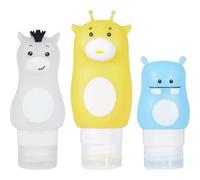 Veemoon 3pcs Portable Silicone Travel Bottles Leakproof Lotion and Sauce Containers with Compact Design for Trips, Featuring Deer, Horse, and Hippo Shapes