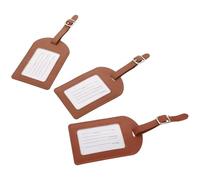 Veemoon 3pcs Pu Leather Luggage Tags Travel Suitcase Labels Baggage Case Id Tags Brown for Suitcase and Travel Bag Accessories