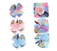 Veemoon 3pcs Sequin Unicorn Hair Clip Girls Hair Bows Glitter Bows for Girls Clips