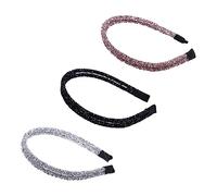 Veemoon 3pcs Silver White Black and Silver Glitter Crystal Rhinestone Headbands Sparkling Hair Hoops for Women Wedding Party Hair Accessories