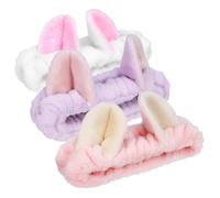 Veemoon 3pcs Spa Headband for Women Soft Velvet Facial Care Hairbands with Elastic Fit Cute Animal Ears Design for Makeup Skincare Face Washing and Sports Includes Light Pink White Purple