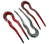 Veemoon 3pcs U-shaped Vintage Hairpins Large French Hair Pins for Thick Hair Decorative Bun Sticks Set Glossy Spotted Burgundy and Grey Blue Accessories for Women