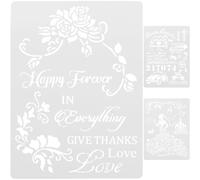 Veemoon 3pcs Wedding Art Stencils Set A4 Thickened Honeycomb and Welcome Lettering Templates for Crafts, Reusable Drawing Stencils for Painting on Wood and Journal Scrapbooking