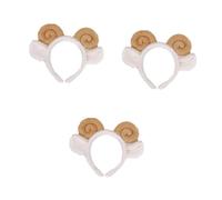 Veemoon 3pcs Yellow Shofar Hair Hoop with Sheep Horns and Ears Elastic Animal Hair Band for Women Fabric Headband for Party Favors Face Washing Makeup and Spa Use