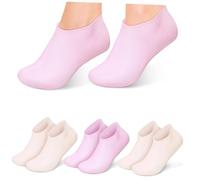 Veemoon 4 Pairs Silicone Moisturizing Socks for Women Pink Skin Color Soft Gel Foot Care Supplies Comfortable Spa Socks for Dry Cracked Feet Durable and Safe for Overnight Use