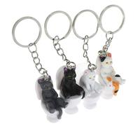 Veemoon 4 Pcs Cute Cartoon Toilet Cat Keychains Set White, Black, and Grey Sitting Lying Poses, Aesthetic Hanging Key Rings for Birthday Party Decorations and Cat Lovers