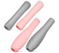 Veemoon 4 Pcs Silicone Electronic Pen Sleeves with Non-slip Grip for Pencil Generation Ergonomic Oval and Long Tube Styles Comfortable Holder Covers in Grey and Pink