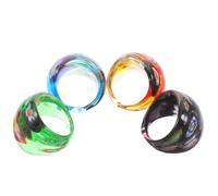 Veemoon 4 Pieces Boho Style Glass Rings Set for Women, Chunky Decorative Finger Rings in Yellow, Green, Blue, and Black, Trendy Cottagecore Jewelry for Casual and Party Random Style