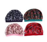 Veemoon 4 Pieces Satin Bonnet for Women, Elastic Wide Band Sleeping Hair Caps, Comfortable Adjustable Night Turbans for Sleeping, Shower and Bath Use, Mixed Colors