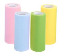 Veemoon 4 Rolls Multi Function Decorative Tulle Ribbon of Chic Tulle Fabric for Wedding Wrapping and Crafting Pastel Colors Light Blue Pink Light Green Yellow