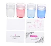 Veemoon 4 Sets Transparent Silicone Nail Art Stampers with Covers DIY Manicure Accessories Kit for Precise Stamping and Quick Nail Design Durable Lightweight Tools Pink Blue Purple