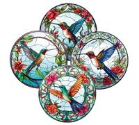 Veemoon 4 Sheets Hummingbird Stained Glass Window Clings Removable Bird-Proof Window Decal Non Adhesive Vinyl Clings Sturdy PVC Sticker for Living Room Decor