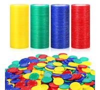 Veemoon 400 Pcs Poker Chips 25mm Plastic Tokens for Bingo Games Counting Discs Event Accessories in Yellow Red Blue Green