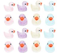 Veemoon 40pcs Glow in The Dark Miniature Resin Duck Statues Micro Landscape Mini Duck Decor for Dollhouse Garden Aquarium in Sky Blue, Pink, White, and Green