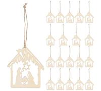 Veemoon 40Pcs Wooden Nativity Scene Ornaments Jesus Birth Christmas Hanging Decorations Wood Cutout Slices for DIY Crafts Holiday Church Home Display