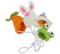 Veemoon 4pcs Adjustable Elastic Drawstring Mini Pet Hat for Small Pets like Golden Hamsters and Hamsters, Woolen Yarn Material with Frogs, Rabbits, Carrots, and Rainbows Shapes, for Photo