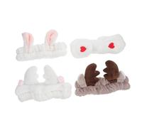 Veemoon 4pcs Animal Ear Hairbands for Women Soft Elastic Headbands Towel for Face Washing Makeup Spa and Daily Hair Management Cute Bunny and Deer Antler Design Practical and Stylish