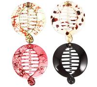 Veemoon 4pcs Banana Hair Clips Set for Women Medium Size Oxford Material Ponytail Clips Floral and Spray Patterns Hair Styling Tool