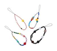 Veemoon 4pcs Beaded Phone Charm Lanyard Wrist Strap Detachable Anti-lost Short Chain with Colorful Beads for Summer Seaside Compatible with Various Mobile Models