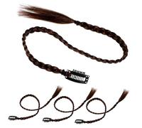 Veemoon 4pcs Braided Ponytail Extensions Heat-resistant Synthetic Hairpieces for Women with Clip Natural Soft Light Brown Long Wrap-around Hairpiece for Stylish Braiding and Daily Wear