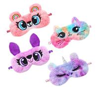 Veemoon 4pcs Cartoon Animal Eye Mask Plush Satin Boys and Girls Sleep Mask Cat Eye Patch Sleep Blindfold Unicorns Blindfold