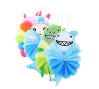 Veemoon 4pcs Cartoon Bathing Balls for Soft Body Scrubber with Unicorn Shark Dinosaur Mermaid Designs Gentle Exfoliating Shower Sponge for Wash Clothes Portable Fun Bath Accessories