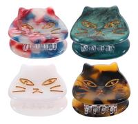 Veemoon 4pcs Cat Hair Clips Small Decorative Acetate Hair Accessories for Women Cute Marbled Green Leopard Red Blue Mermaid Colors for Daily Styling