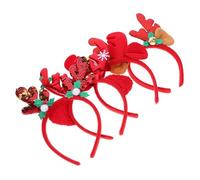 Veemoon 4pcs Christmas Hair Bands Sparkling Reindeer Horn Headbands Soft Fluffy Holiday Party Accessories for Adults
