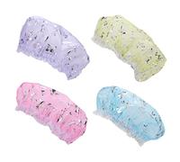 Veemoon 4Pcs Double Layer Elastic Shower Caps for Women Bathing Head Wraps in Silver Blue Silver Pink and for Home and Salon Use