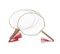 Veemoon 4pcs Double Sided Round Paddle Fans with Long Handle for Painting DIY Crafts Chinese Style Blank Fans Compatible with Watercolor Acrylic Markers for Family Art Activities