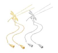 Veemoon 4Pcs Dragonfly Hair Fork U Shape Hair Stick Silver Gold Styling Accessories for Party Birthday Ceremony Daily Wear