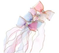 Veemoon 4pcs Dreamy Gradient Ribbon Bow Clips Elegant Hair Accessories for Women for Daily Wear Easy to Use Comfortable Barrette Design with Pearl Detail
