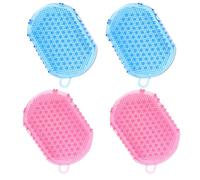 Veemoon 4Pcs Dual-Sided Meridian Massage Brush Set with Soft Hand Gloves, Multi-Purpose Small Handheld Scrubbing Comb for Home, Travel, Pet Hair Care in Pink and Blue