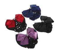 Veemoon 4pcs Elastic Mesh Hair Snood Net with Satin Bowknot Barrette Lightweight Breathable Bun Cover Hairnet for Women Professional Dance Nurse Flight Attendant Styling Accessories